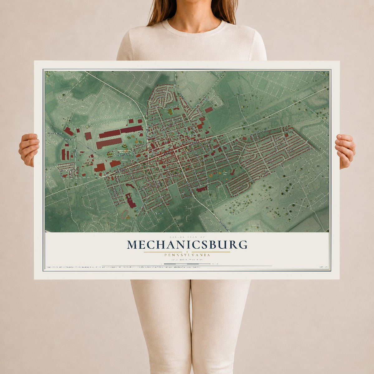 Map of Mechanicsburg, Pennsylvania, 24 x 36 inch unframed archival matte print