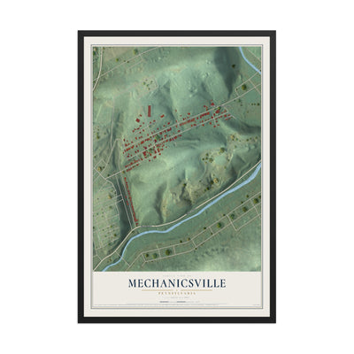 Map of Mechanicsville, Pennsylvania, 12 x 18 inch print in a black wood frame