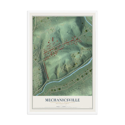 Map of Mechanicsville, Pennsylvania, 12 x 18 inch print in a white wood frame