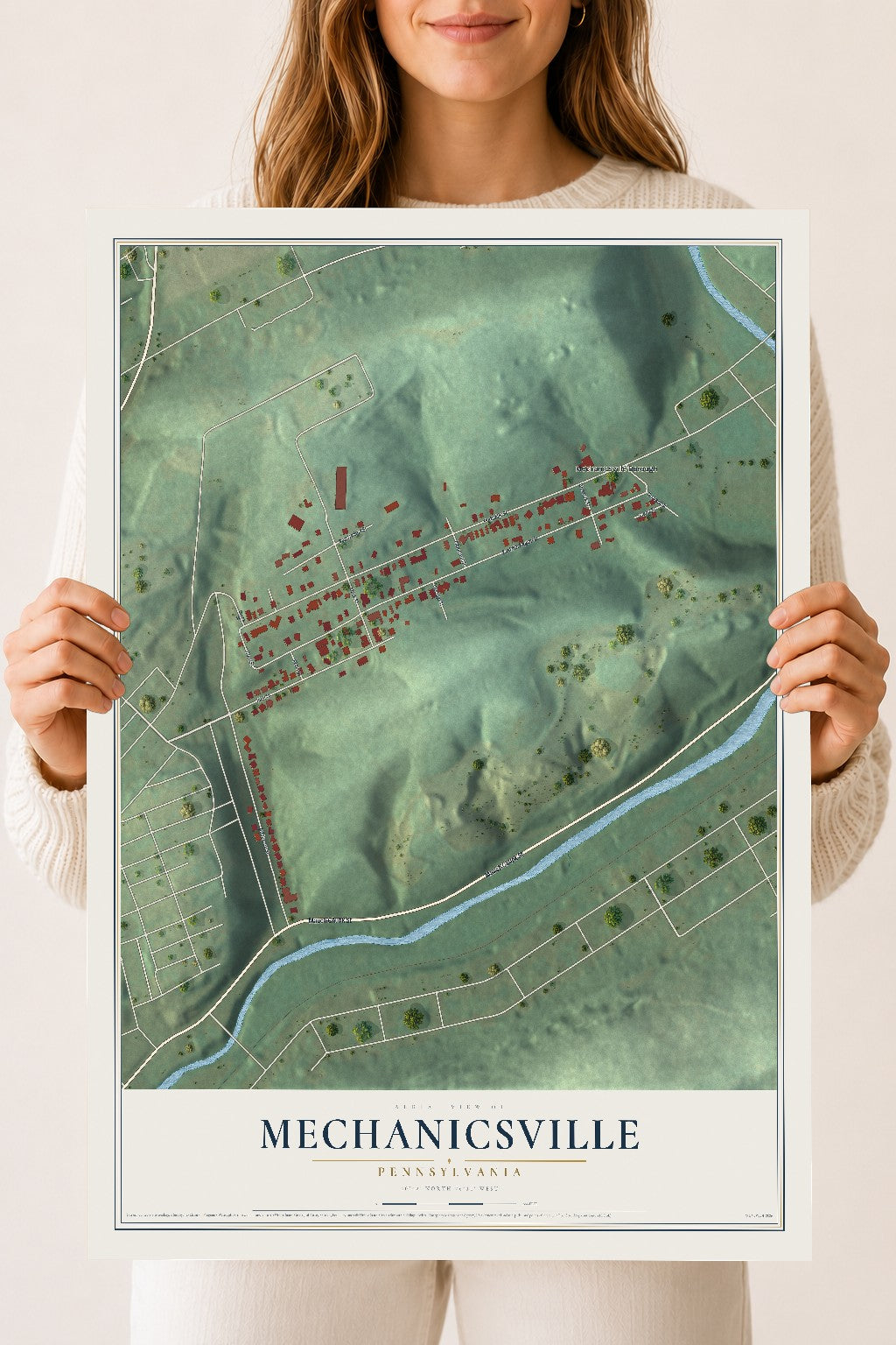 Map of Mechanicsville, Pennsylvania, 18 x 24 inch unframed archival matte print