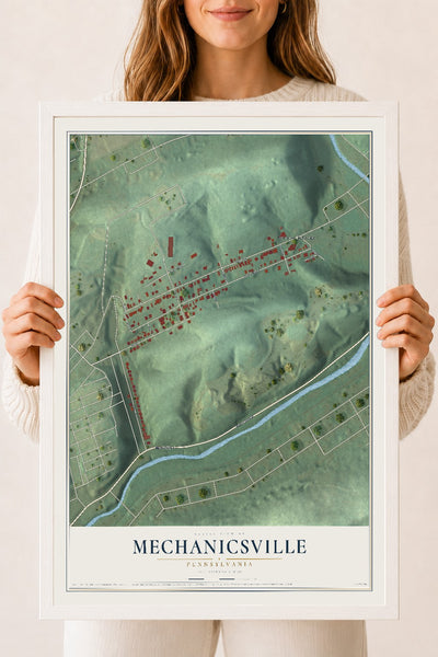 Map of Mechanicsville, Pennsylvania, 18 x 24 inch print in a white wood frame