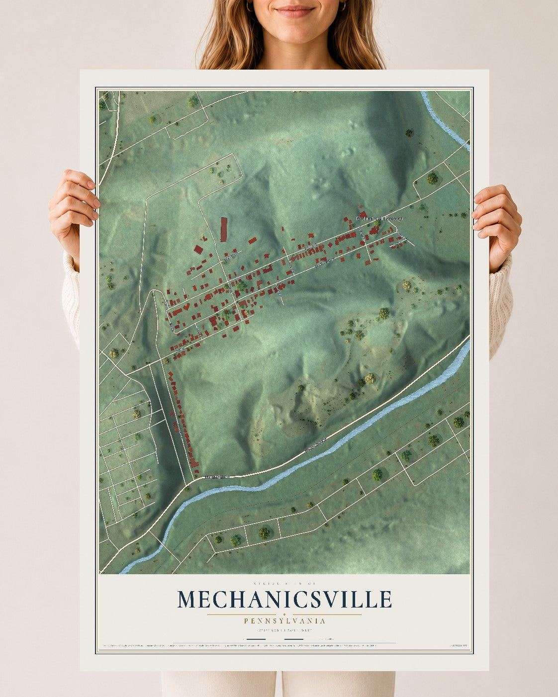 Map of Mechanicsville, Pennsylvania, 24 x 36 inch unframed archival matte print
