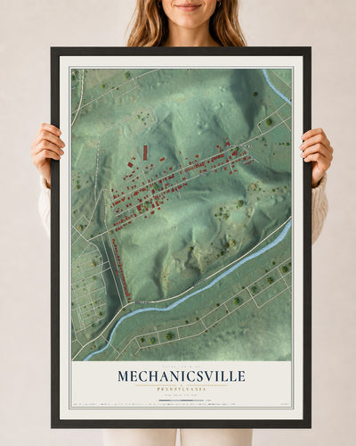 Map of Mechanicsville, Pennsylvania, 24 x 36 inch print in a black wood frame
