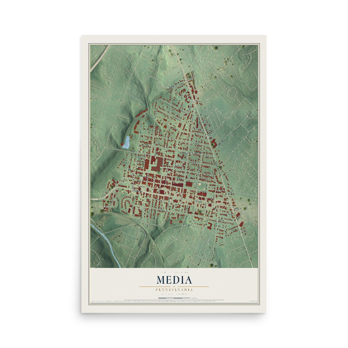 Map of Media, Pennsylvania, 12 x 18 inch unframed archival matte print