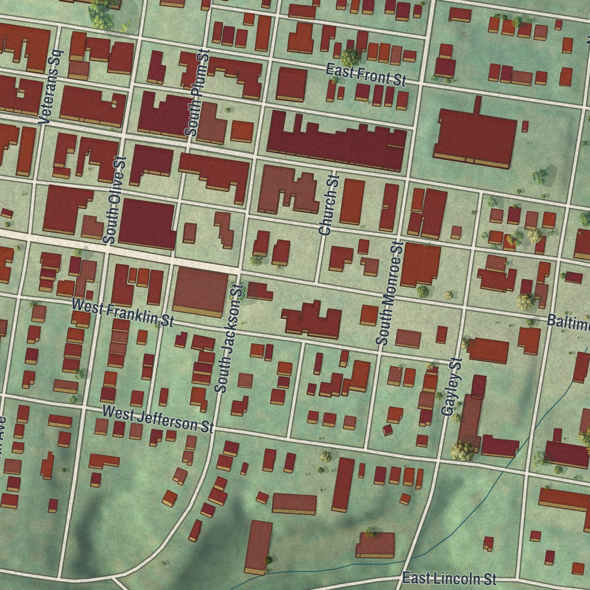 Close-up of the map of Media, Pennsylvania print showing street and building detail