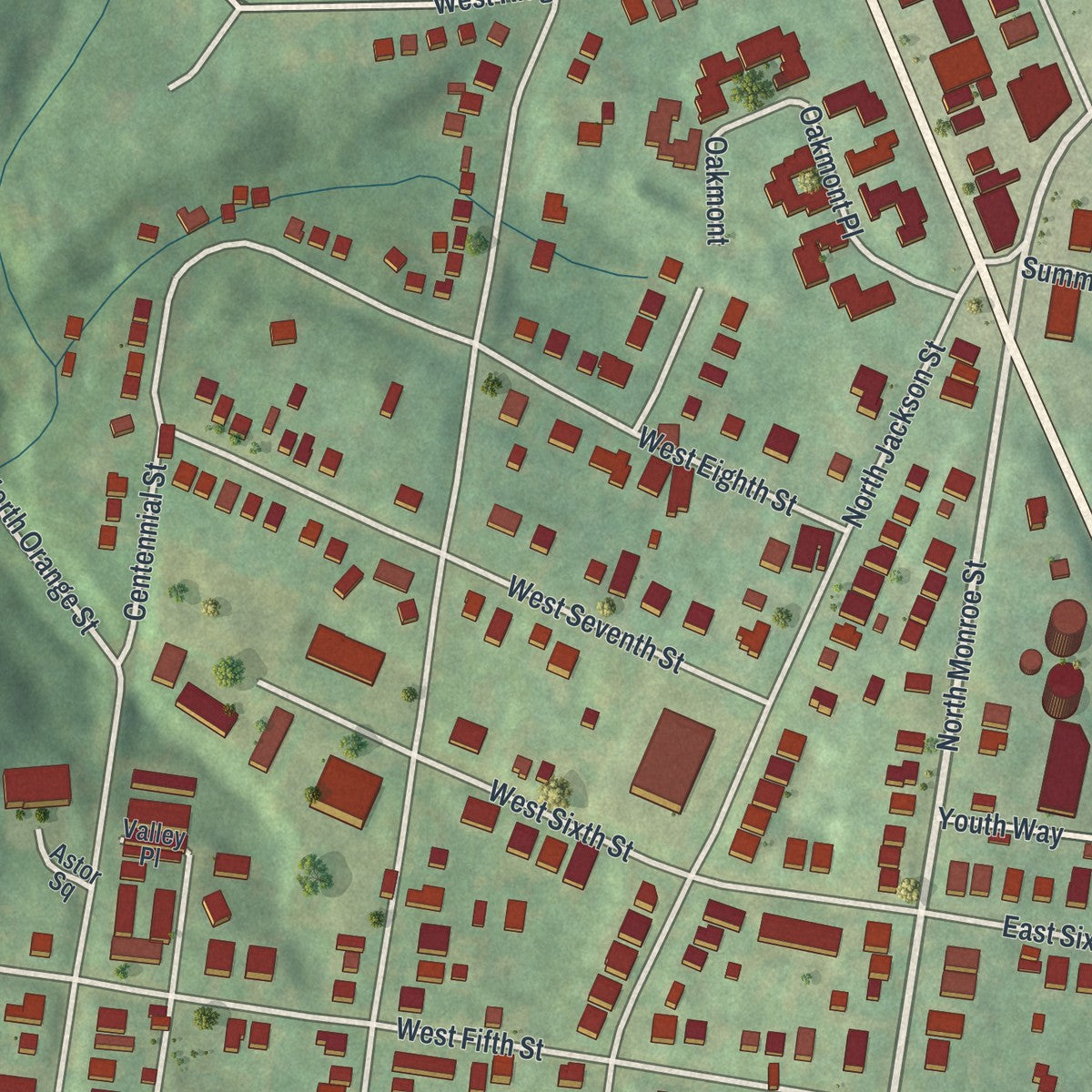 Second close-up of the map of Media, Pennsylvania print showing more streets and buildings