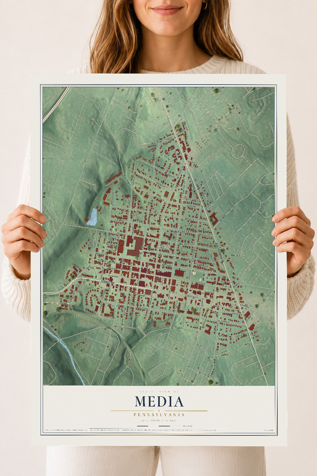 Map of Media, Pennsylvania, 18 x 24 inch unframed archival matte print