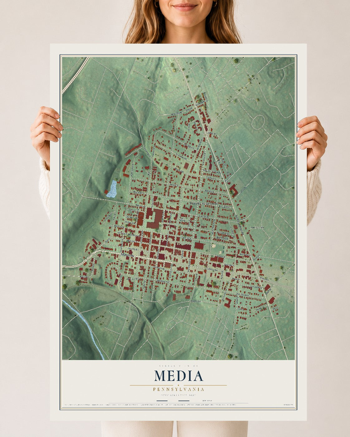 Map of Media, Pennsylvania, 24 x 36 inch unframed archival matte print