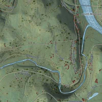 Close-up of the map of Mehoopany, Pennsylvania print showing street and building detail