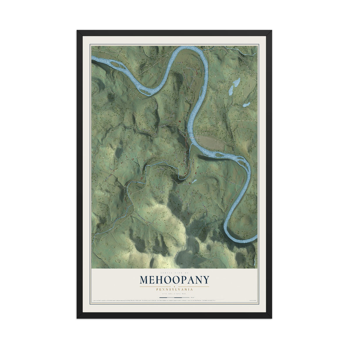 Map of Mehoopany, Pennsylvania, 12 x 18 inch print in a black wood frame