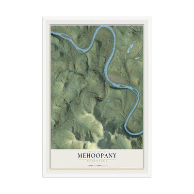 Map of Mehoopany, Pennsylvania, 12 x 18 inch print in a white wood frame
