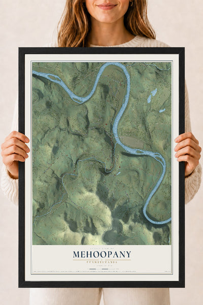 Map of Mehoopany, Pennsylvania, 18 x 24 inch print in a black wood frame