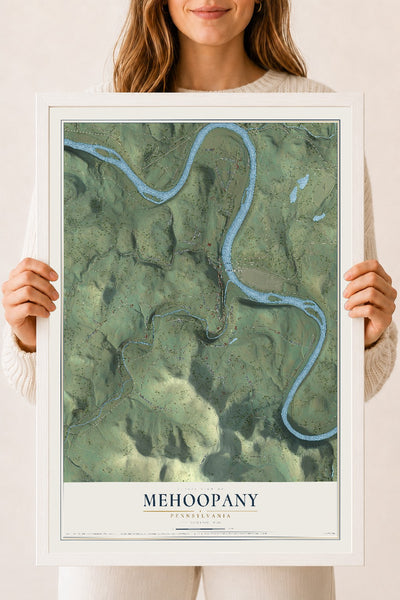 Map of Mehoopany, Pennsylvania, 18 x 24 inch print in a white wood frame