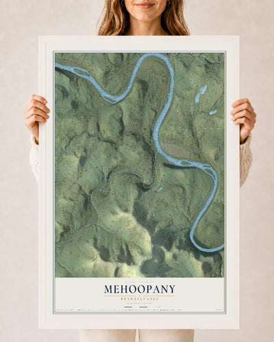 Map of Mehoopany, Pennsylvania, 24 x 36 inch print in a white wood frame