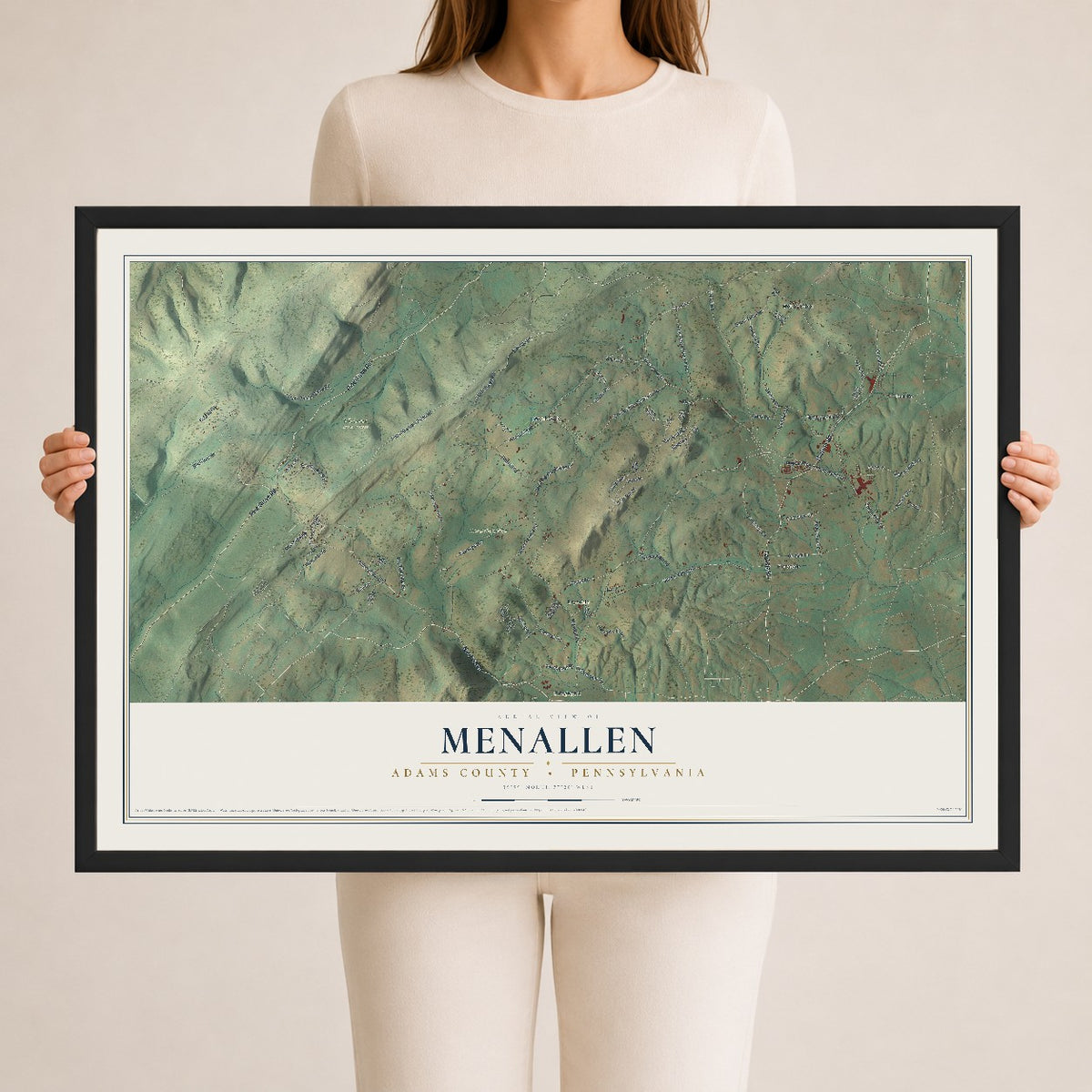 Map of Menallen, Adams County, Pennsylvania, 24 x 36 inch print in a black wood frame