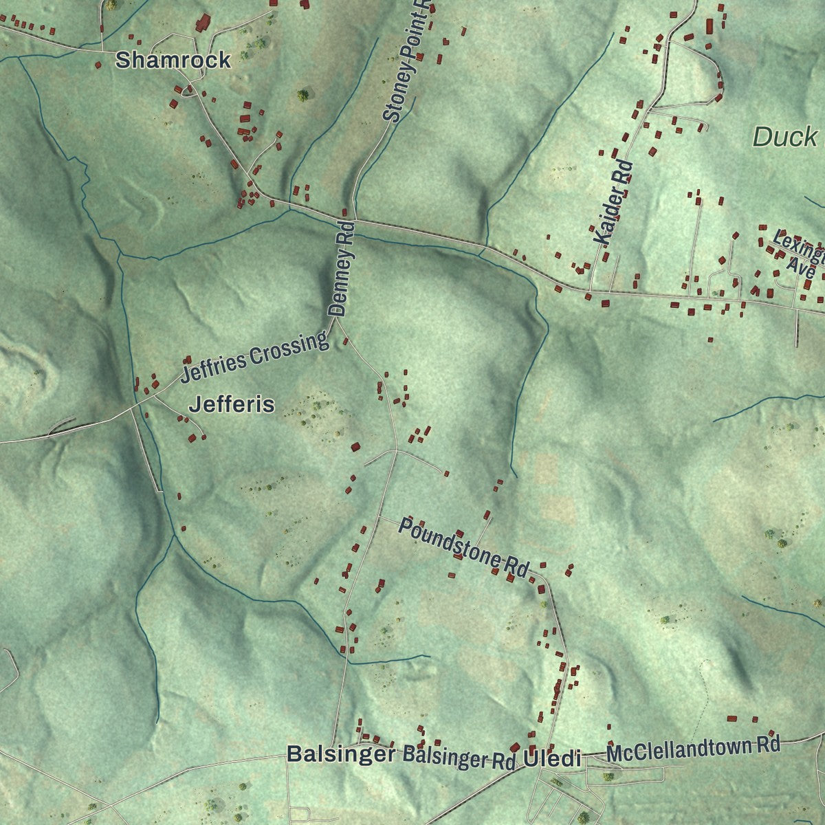 Second close-up of the map of Menallen, Fayette County, Pennsylvania print showing more streets and buildings