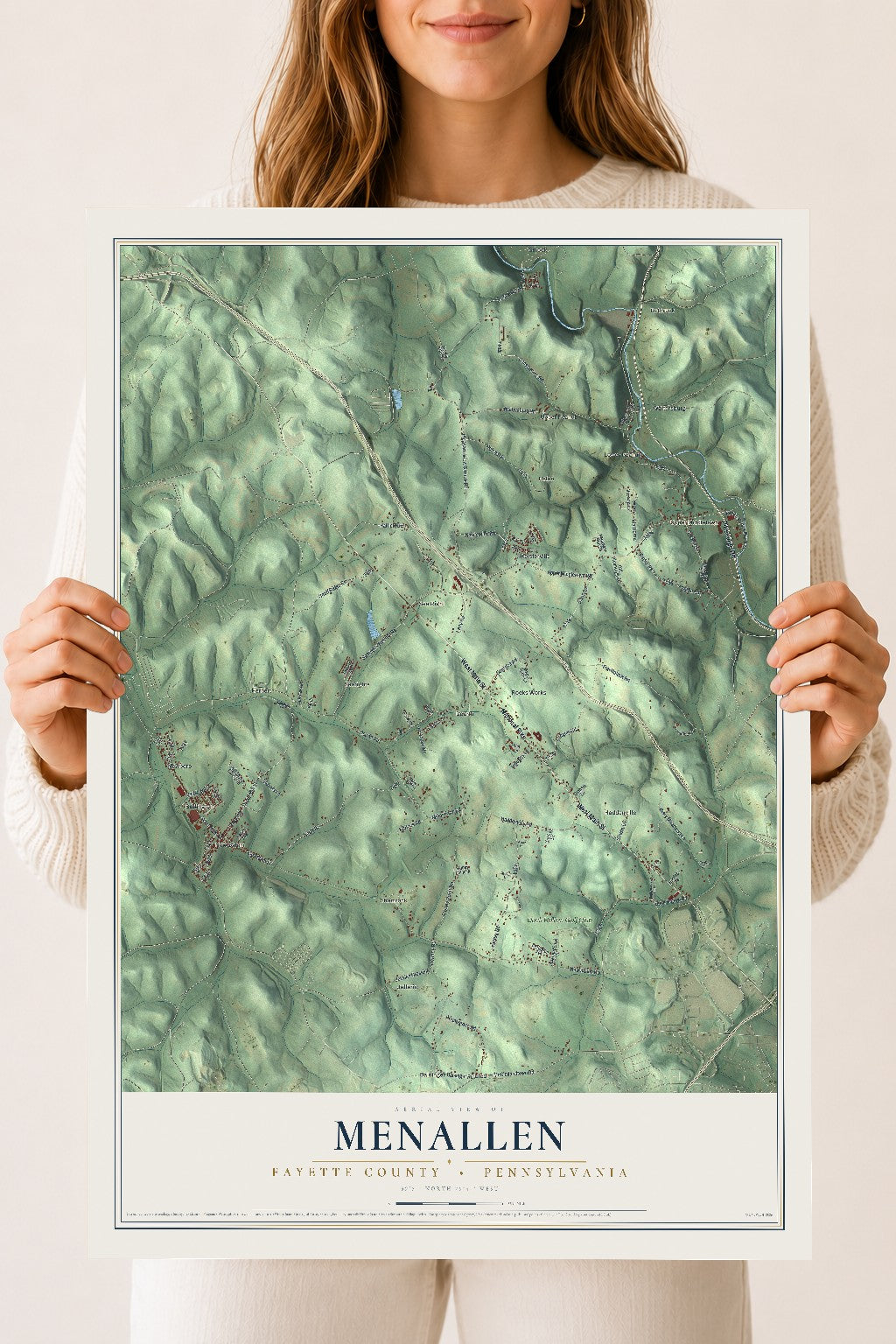 Map of Menallen, Fayette County, Pennsylvania, 18 x 24 inch unframed archival matte print