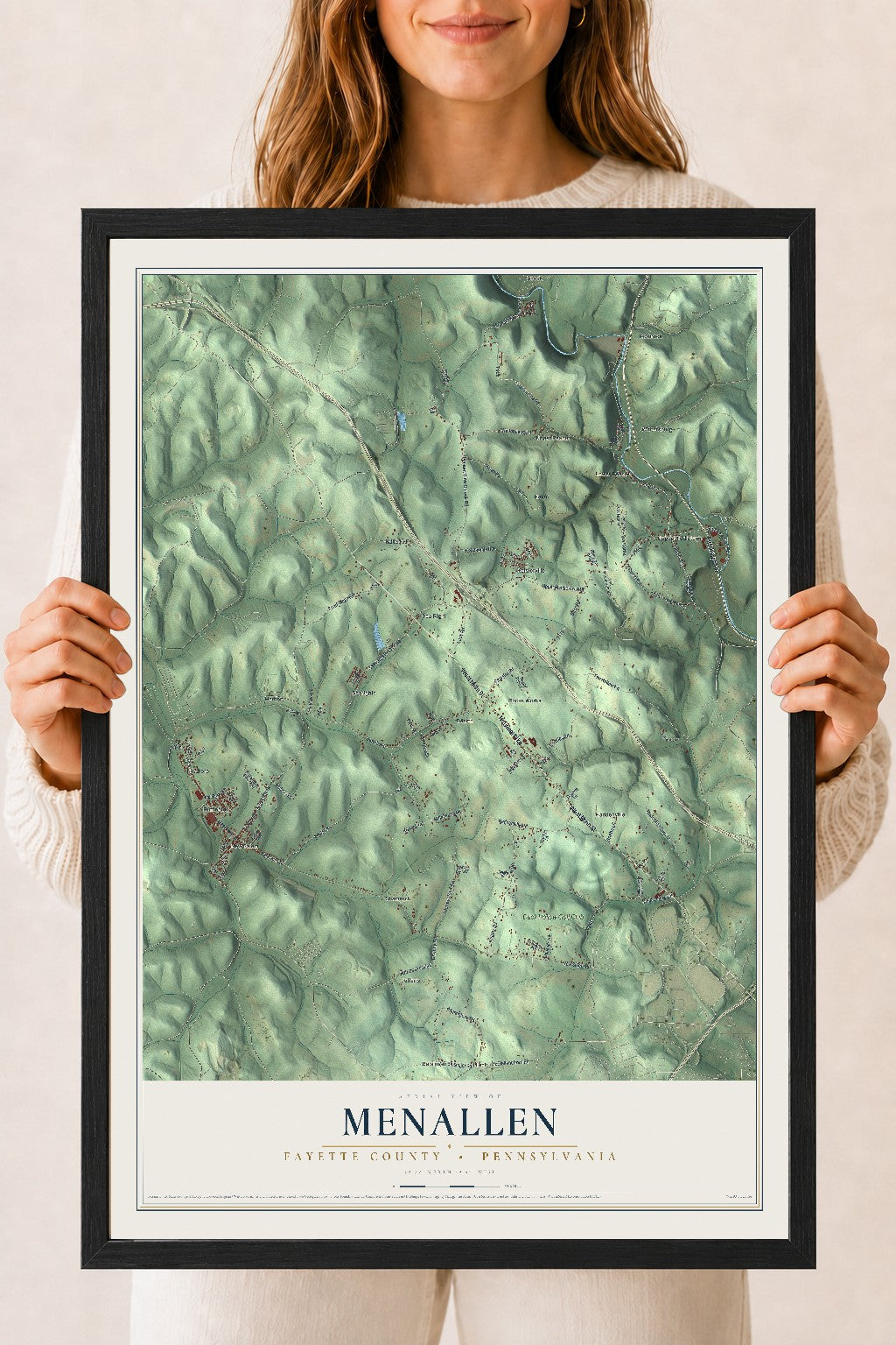 Map of Menallen, Fayette County, Pennsylvania, 18 x 24 inch print in a black wood frame