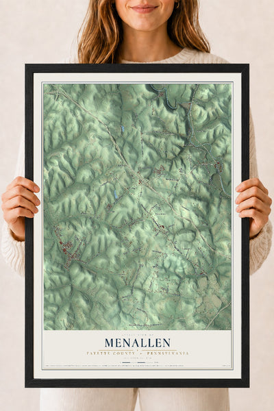 Map of Menallen, Fayette County, Pennsylvania, 18 x 24 inch print in a black wood frame
