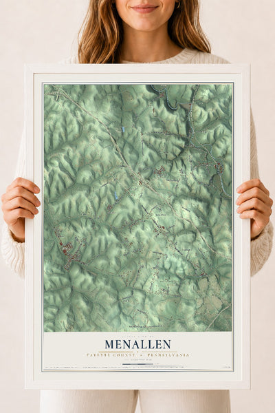 Map of Menallen, Fayette County, Pennsylvania, 18 x 24 inch print in a white wood frame