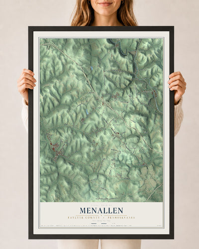 Map of Menallen, Fayette County, Pennsylvania, 24 x 36 inch print in a black wood frame