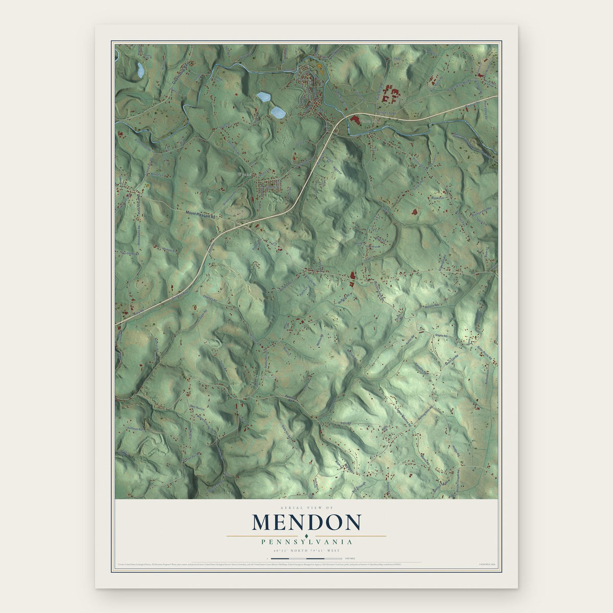 Mendon, Pennsylvania map print, the full design