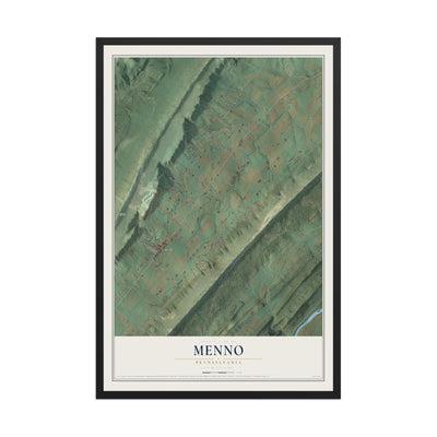 Map of Menno, Pennsylvania, 12 x 18 inch print in a black wood frame