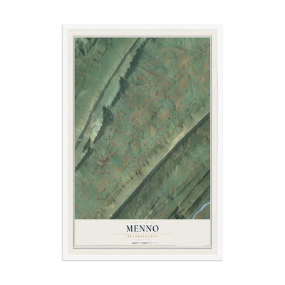 Map of Menno, Pennsylvania, 12 x 18 inch print in a white wood frame