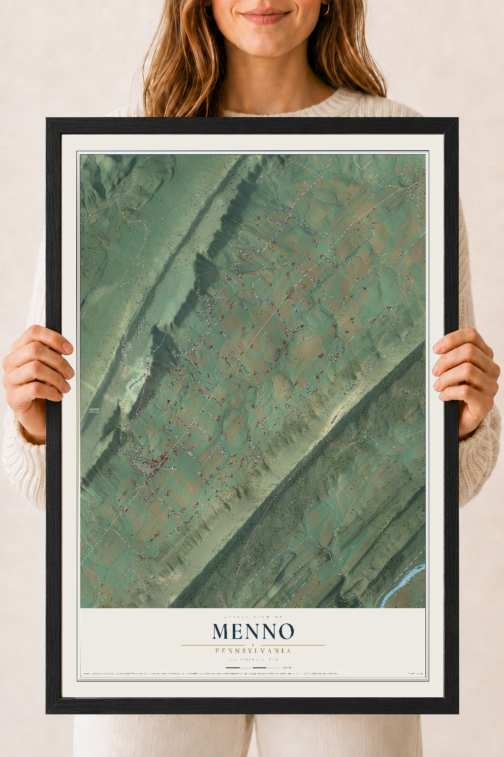 Map of Menno, Pennsylvania, 18 x 24 inch print in a black wood frame