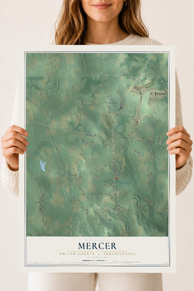 Map of Mercer, Butler County, Pennsylvania, 18 x 24 inch unframed archival matte print