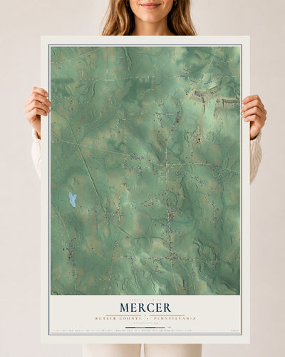 Map of Mercer, Butler County, Pennsylvania, 24 x 36 inch unframed archival matte print