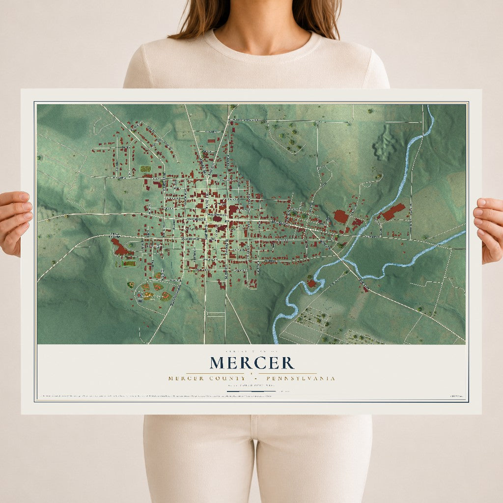 Map of Mercer, Mercer County, Pennsylvania, 18 x 24 inch unframed archival matte print