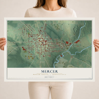 Map of Mercer, Mercer County, Pennsylvania, 18 x 24 inch unframed archival matte print
