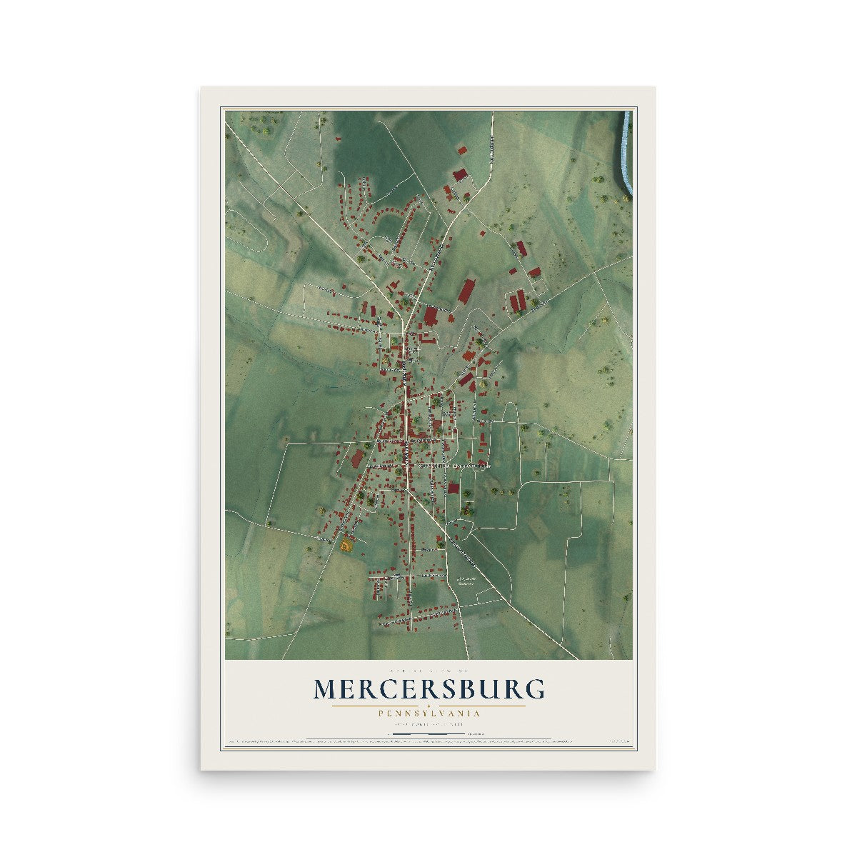Map of Mercersburg, Pennsylvania, 12 x 18 inch unframed archival matte print