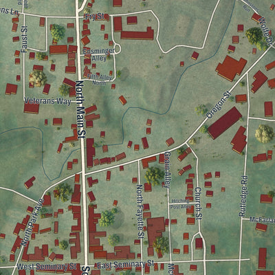 Close-up of the map of Mercersburg, Pennsylvania print showing street and building detail