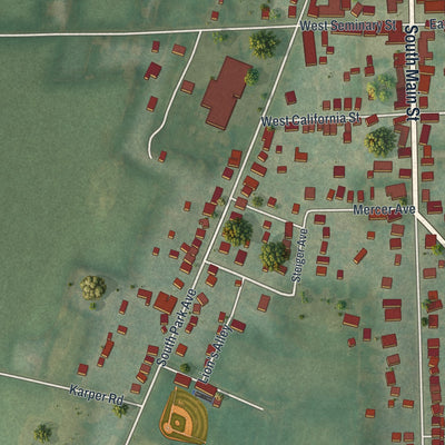 Second close-up of the map of Mercersburg, Pennsylvania print showing more streets and buildings