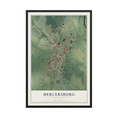 Map of Mercersburg, Pennsylvania, 12 x 18 inch print in a black wood frame