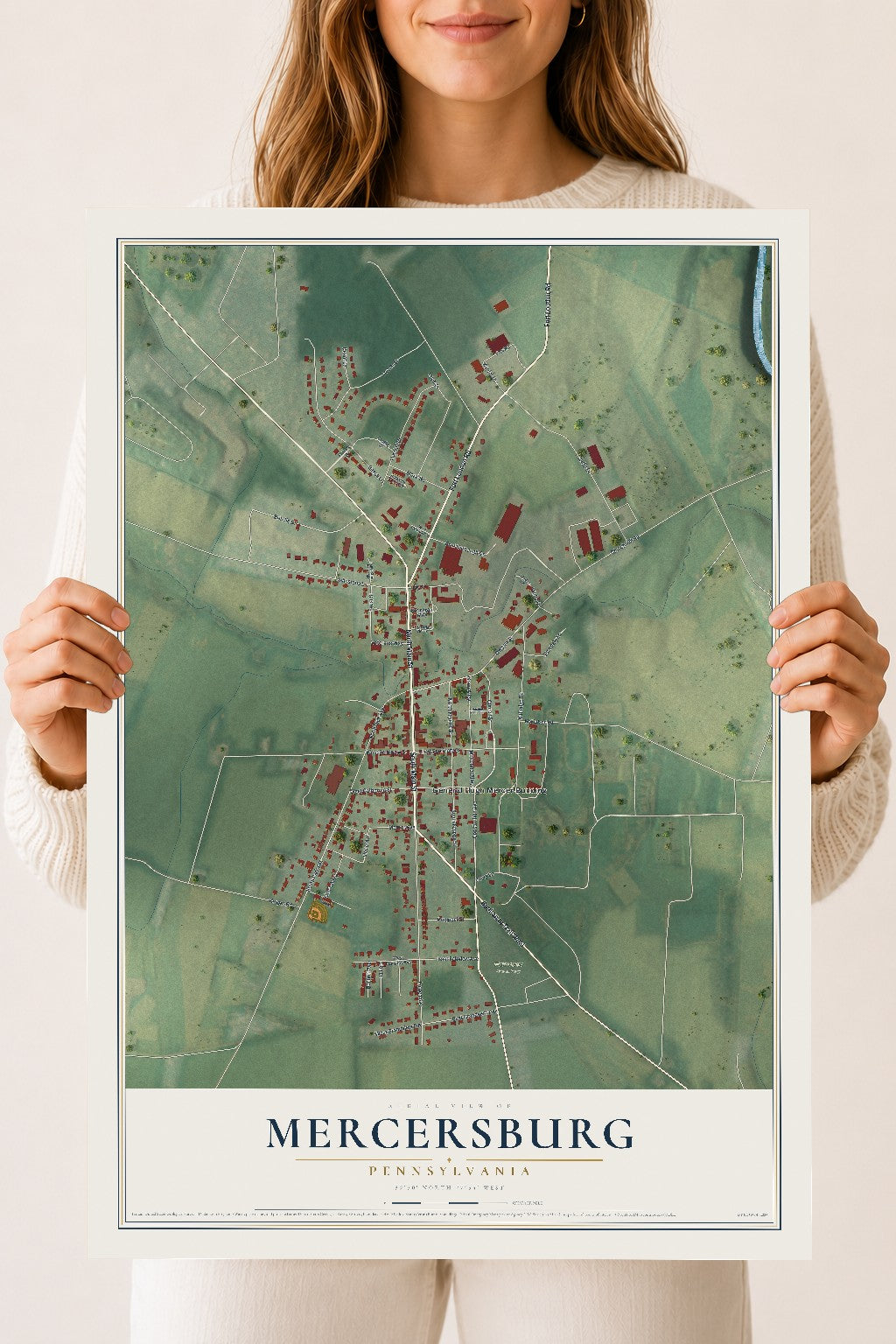 Map of Mercersburg, Pennsylvania, 18 x 24 inch unframed archival matte print