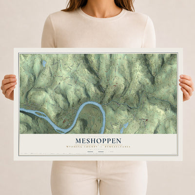 Map of Meshoppen, Wyoming County, Pennsylvania, 12 x 18 inch unframed archival matte print