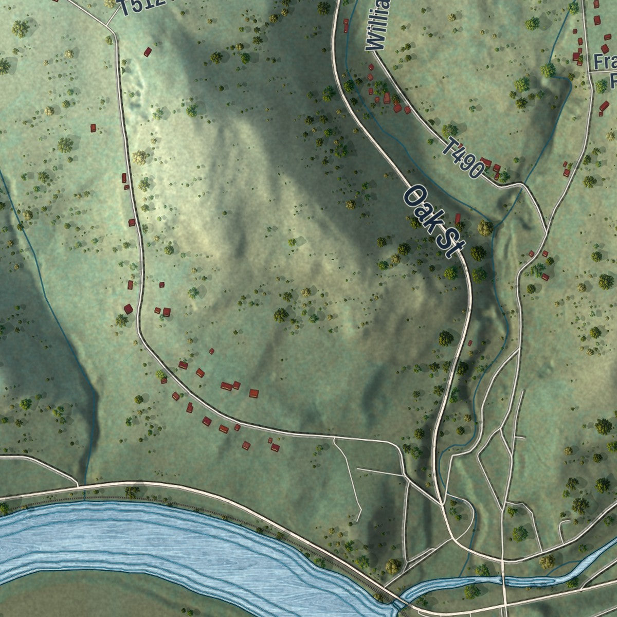 Second close-up of the map of Meshoppen, Wyoming County, Pennsylvania print showing more streets and buildings