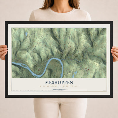 Map of Meshoppen, Wyoming County, Pennsylvania, 18 x 24 inch print in a black wood frame