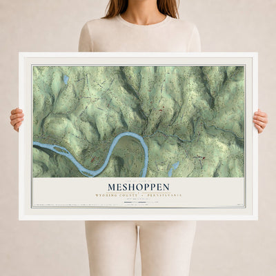 Map of Meshoppen, Wyoming County, Pennsylvania, 24 x 36 inch print in a white wood frame