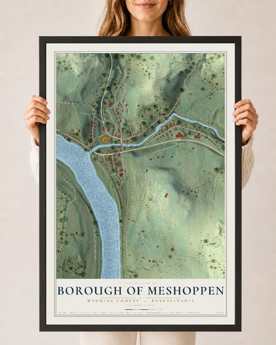 Map of the Borough of Meshoppen, Wyoming County, Pennsylvania, 24 x 36 inch print in a black wood frame