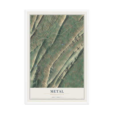 Map of Metal, Pennsylvania, 12 x 18 inch print in a white wood frame