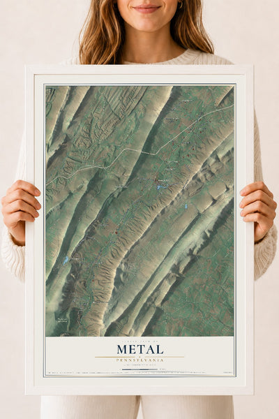 Map of Metal, Pennsylvania, 18 x 24 inch print in a white wood frame