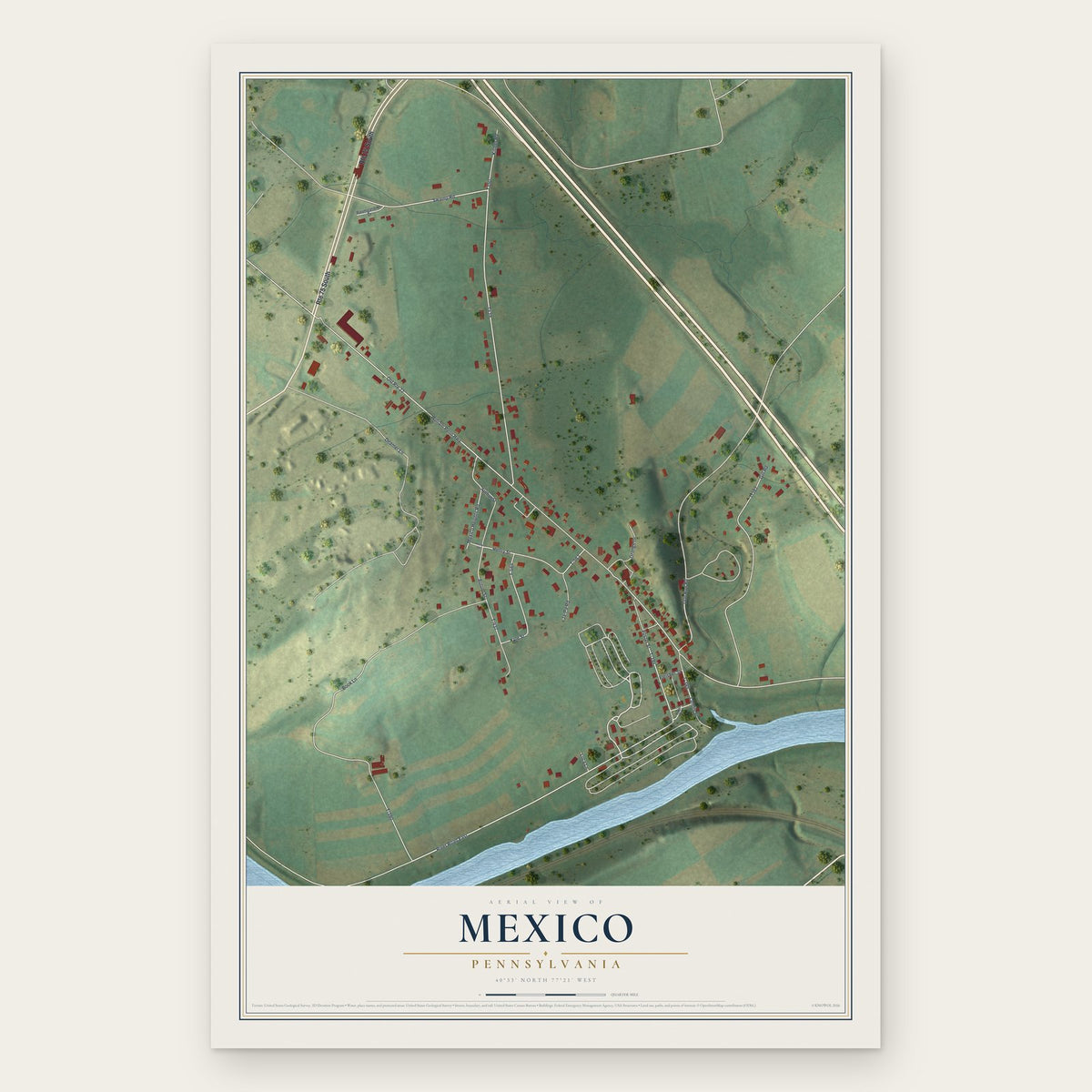 Mexico, Pennsylvania map print, the full design
