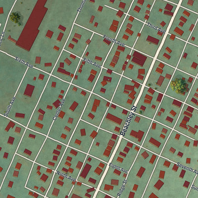 Second close-up of the map of Meyersdale, Pennsylvania print showing more streets and buildings