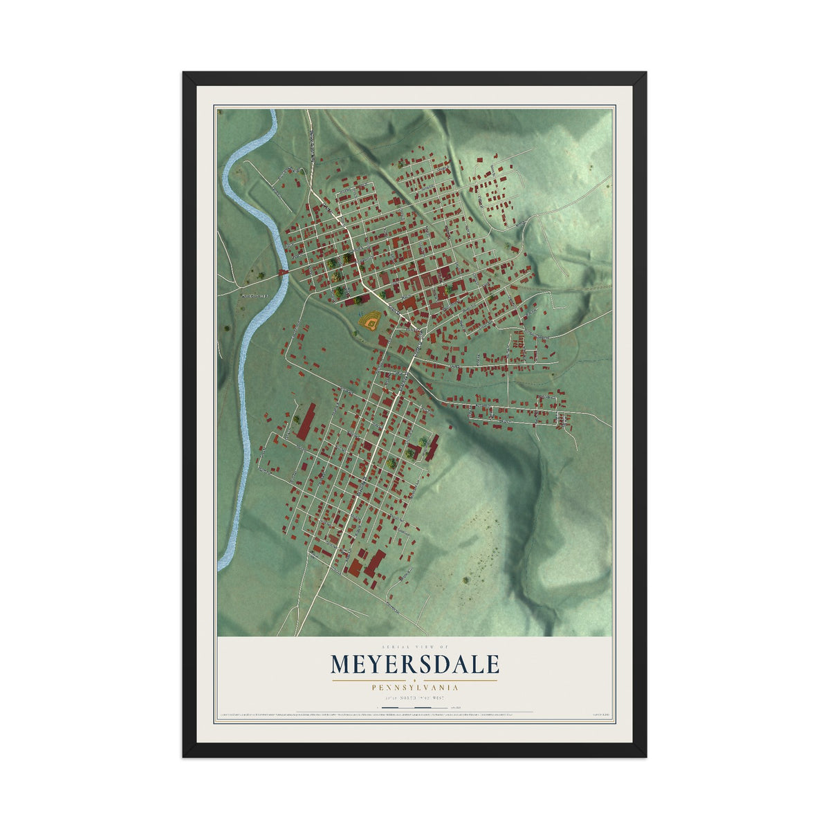 Map of Meyersdale, Pennsylvania, 12 x 18 inch print in a black wood frame