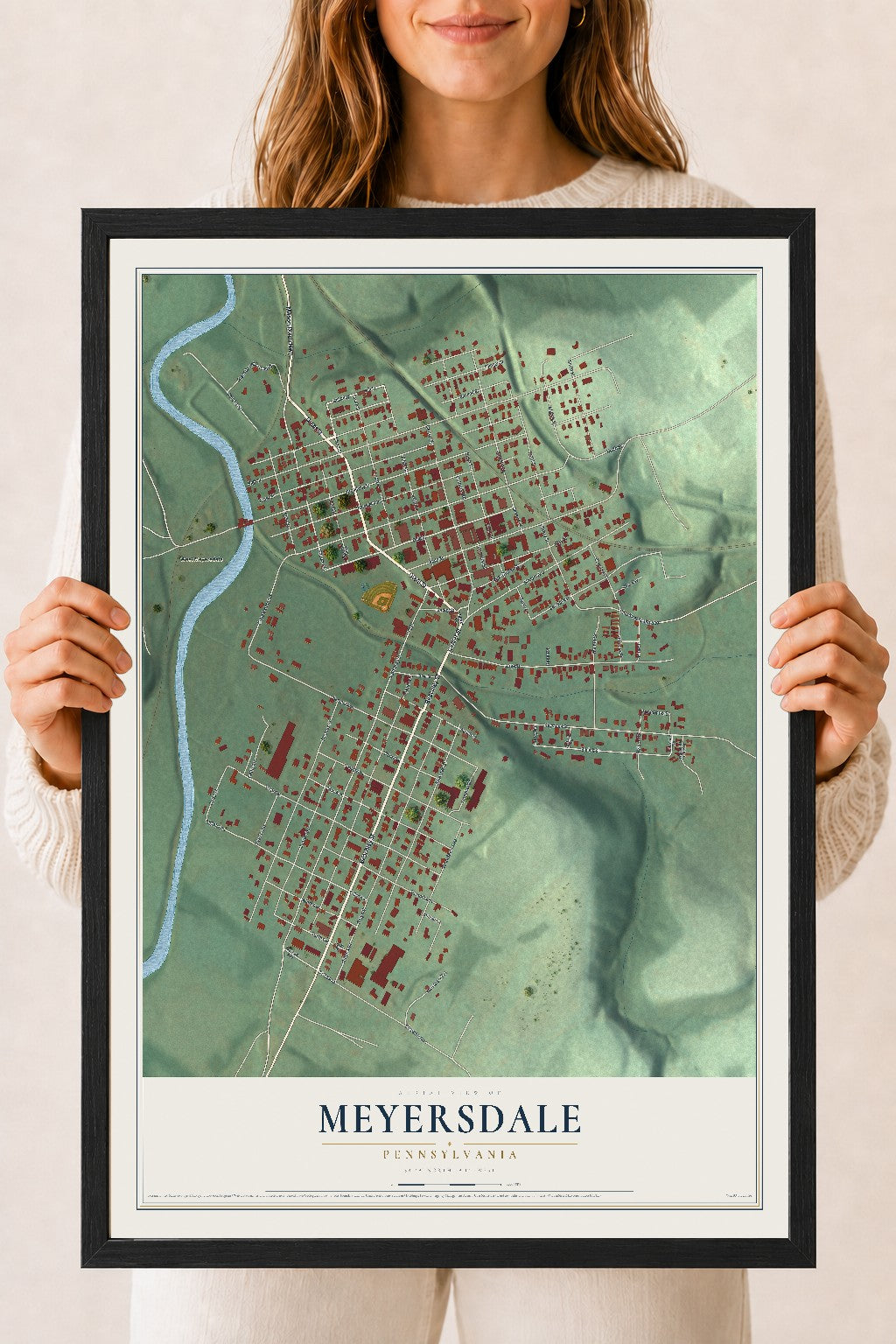 Map of Meyersdale, Pennsylvania, 18 x 24 inch print in a black wood frame