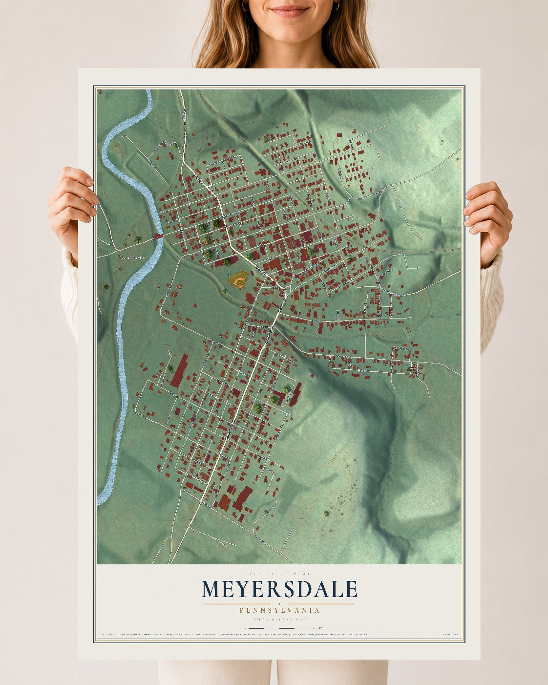 Map of Meyersdale, Pennsylvania, 24 x 36 inch unframed archival matte print